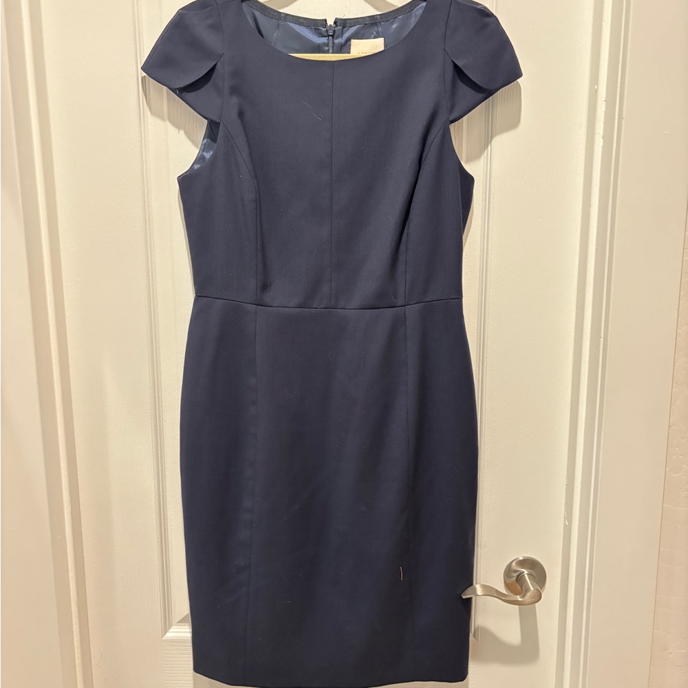 J. Crew Navy Cap-Sleeve Midi Sheath Dress